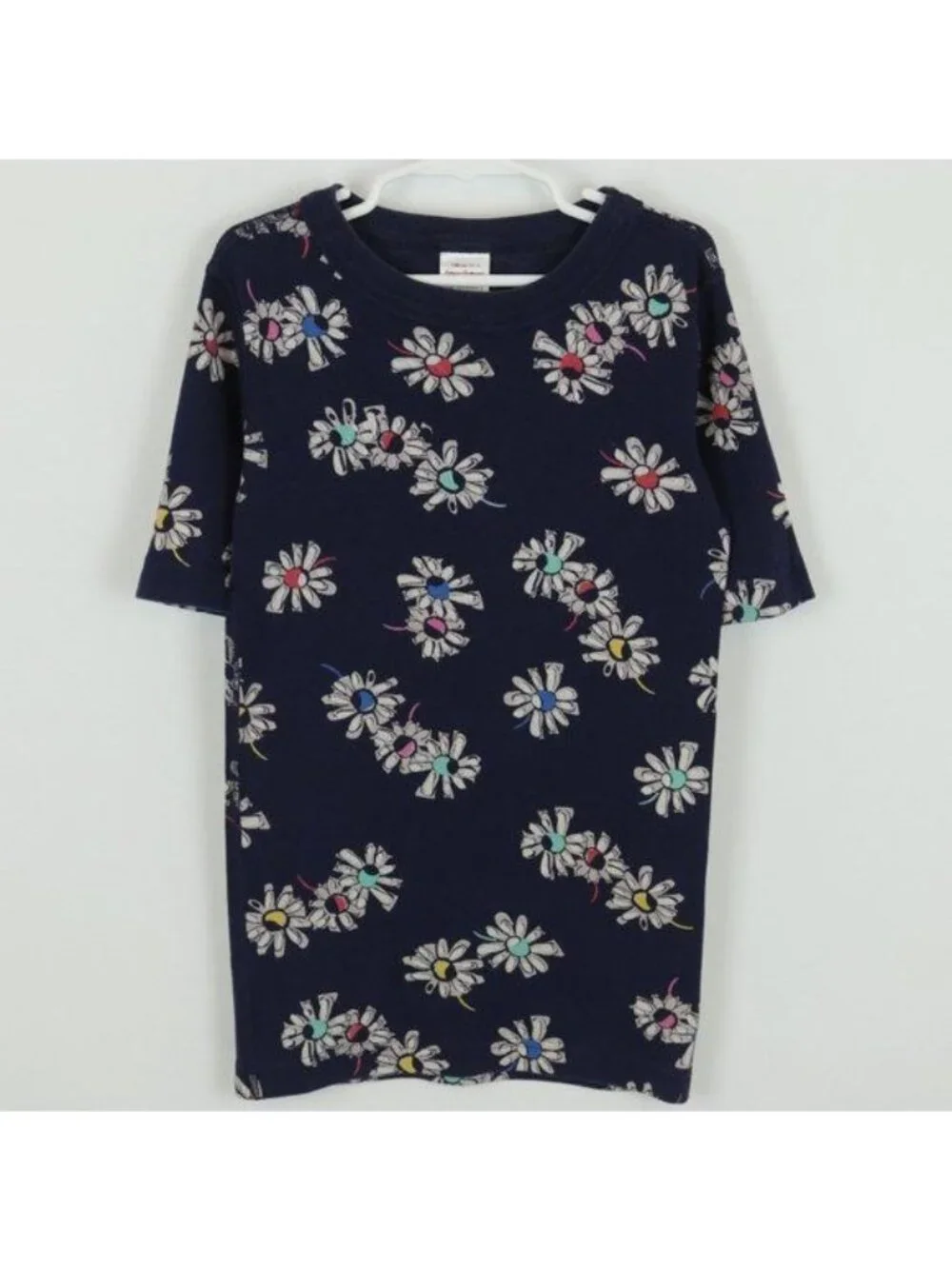 Hanna Andersson Kids Size 12 Blue White Floral Crewneck Short Sleeve Pajama Top